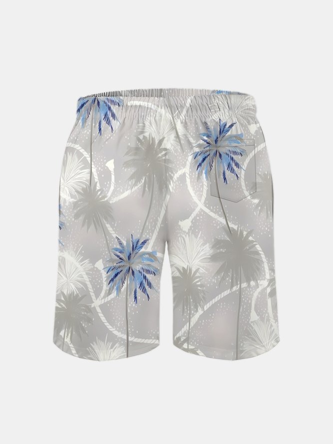 Men's Swim Trunks Hawaiian Tropical Palm Tree Beach Shorts with Pockets