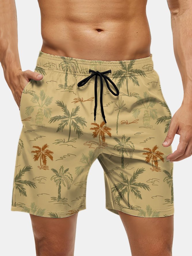Men's Swim Trunks Hawaiian Tropical Palm Tree Beach Shorts with Pockets