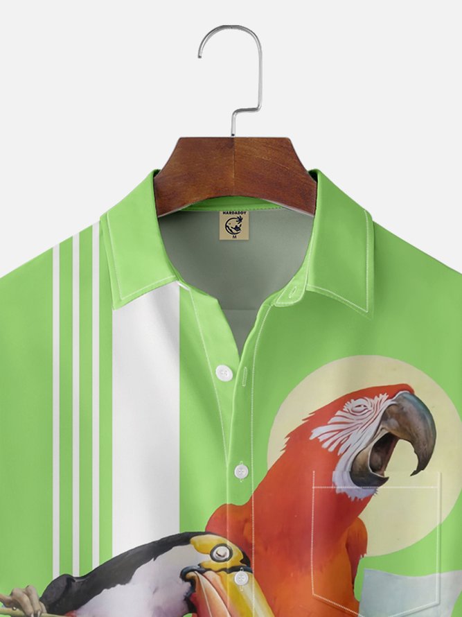 Moisture Wicking Toucan Parrot Chest Pocket Bowling Shirt