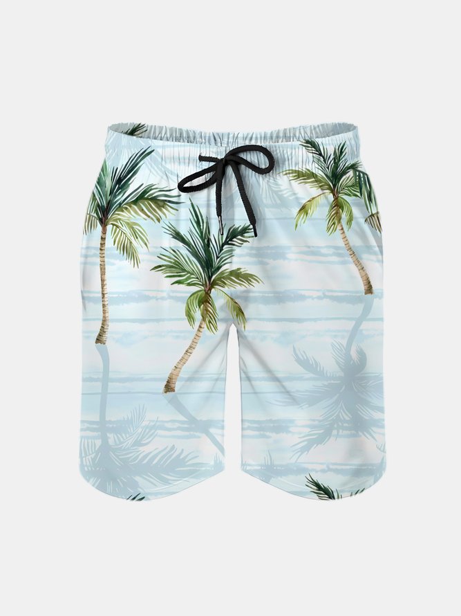 Men's Swim Trunks Hawaiian Tropical Palm Tree Beach Shorts with Pockets