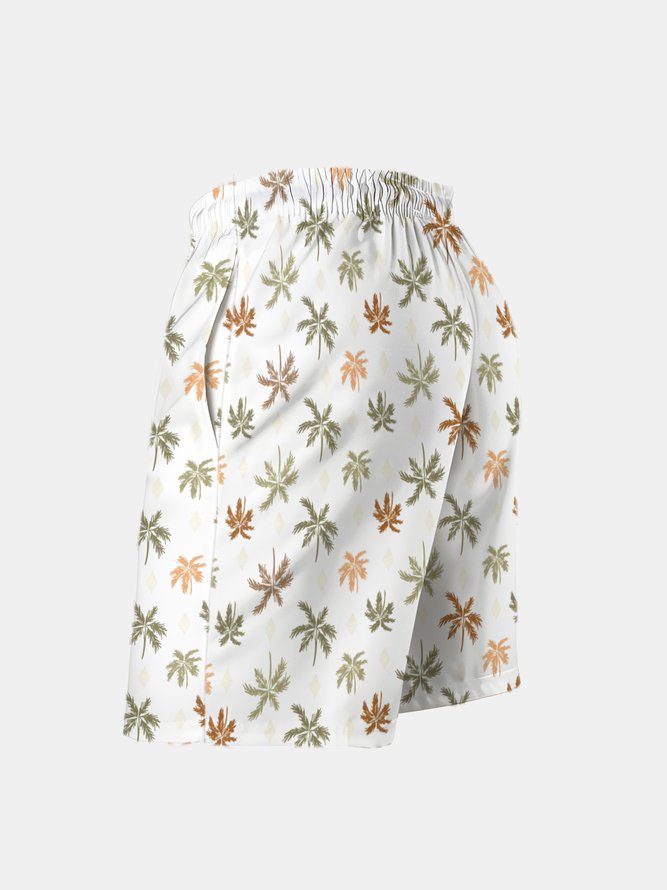 Men's Swim Trunks Hawaiian Tropical Palm Tree Beach Shorts with Pockets