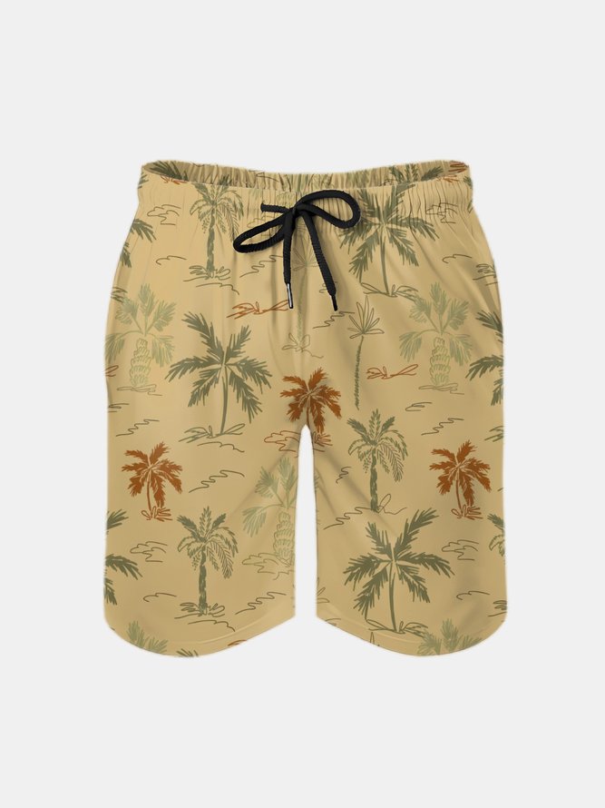 Men's Swim Trunks Hawaiian Tropical Palm Tree Beach Shorts with Pockets