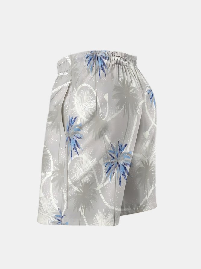 Men's Swim Trunks Hawaiian Tropical Palm Tree Beach Shorts with Pockets
