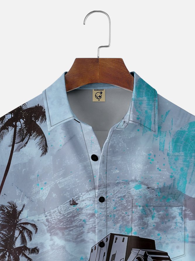 Moisture-wicking Star Robot Chest Pocket Hawaiian Shirt