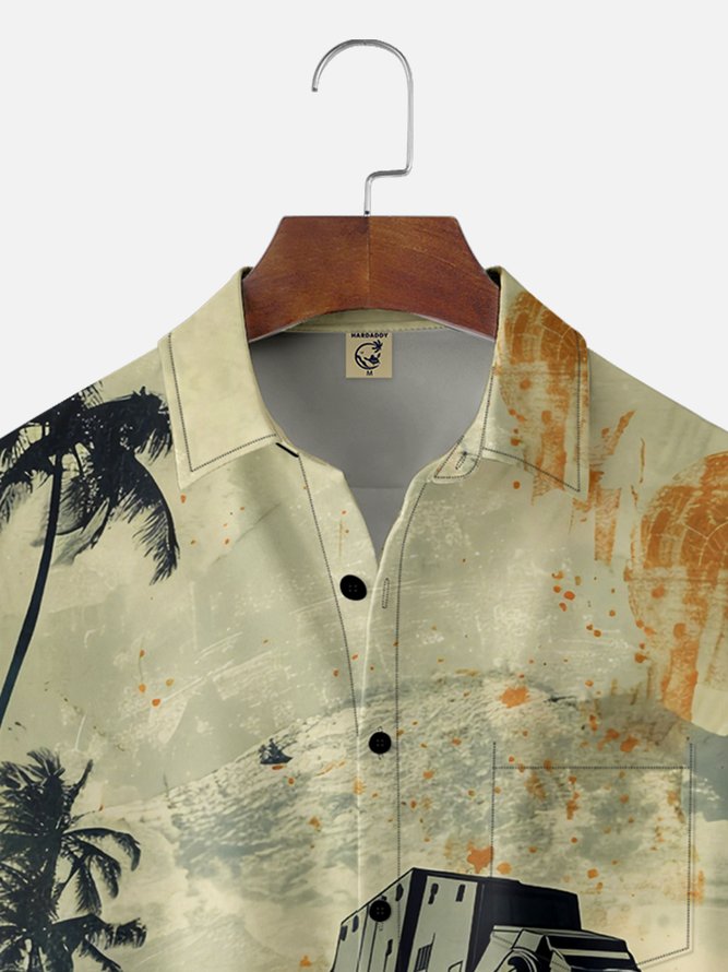 Moisture-wicking Star Robot Chest Pocket Hawaiian Shirt