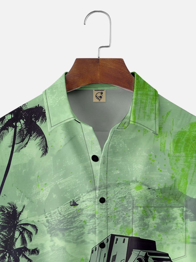 Moisture-wicking Star Robot Chest Pocket Hawaiian Shirt