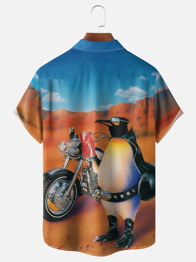 Moisture Wicking Motorcycle Penguin Chest Pocket Hawaiian Shirt