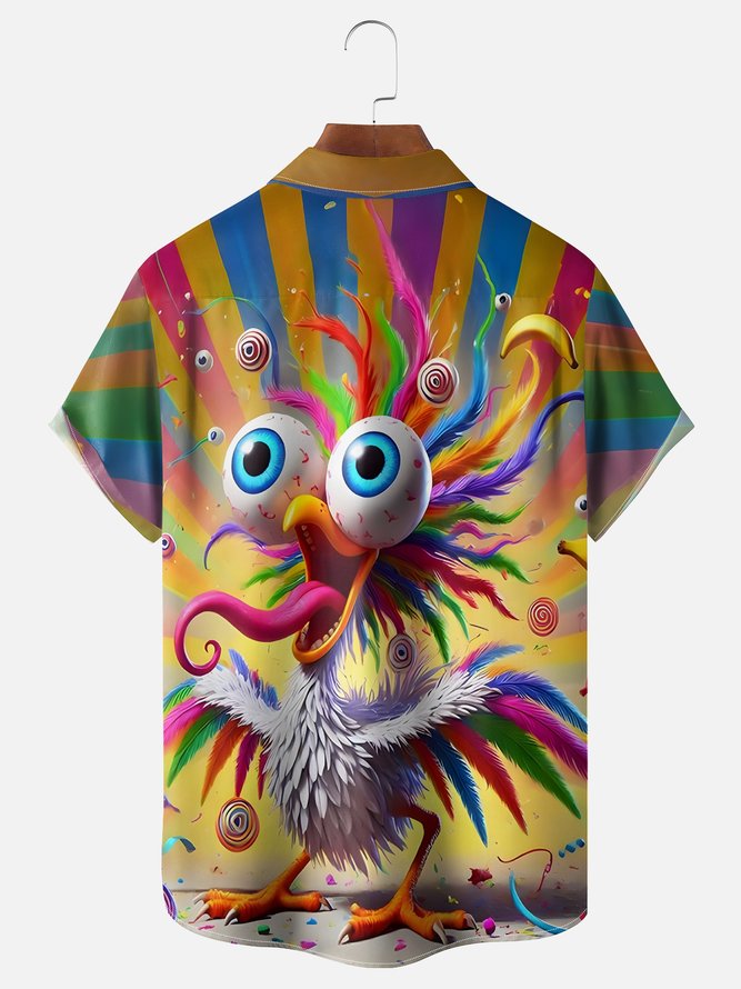 Moisture Wicking Funny Chicken Chest Pocket Hawaiian Shirt