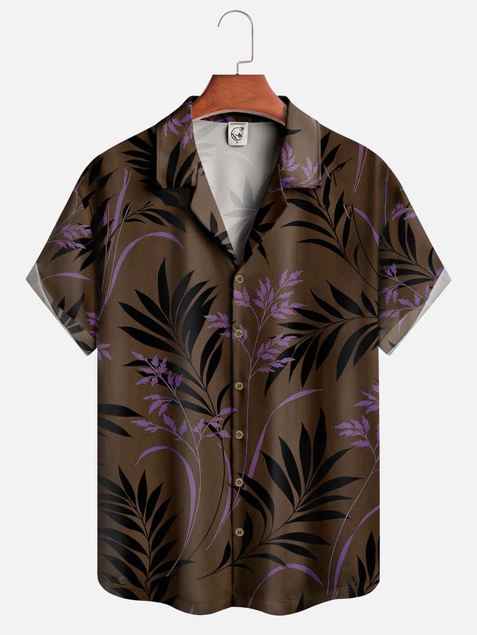 Hardaddy Palm Tree Leaf Shirt Men Summer Leaf Vacation Micro-Elasticity Daily Short Sleeve Regular H-Line Camp Collar Aloha Shirts