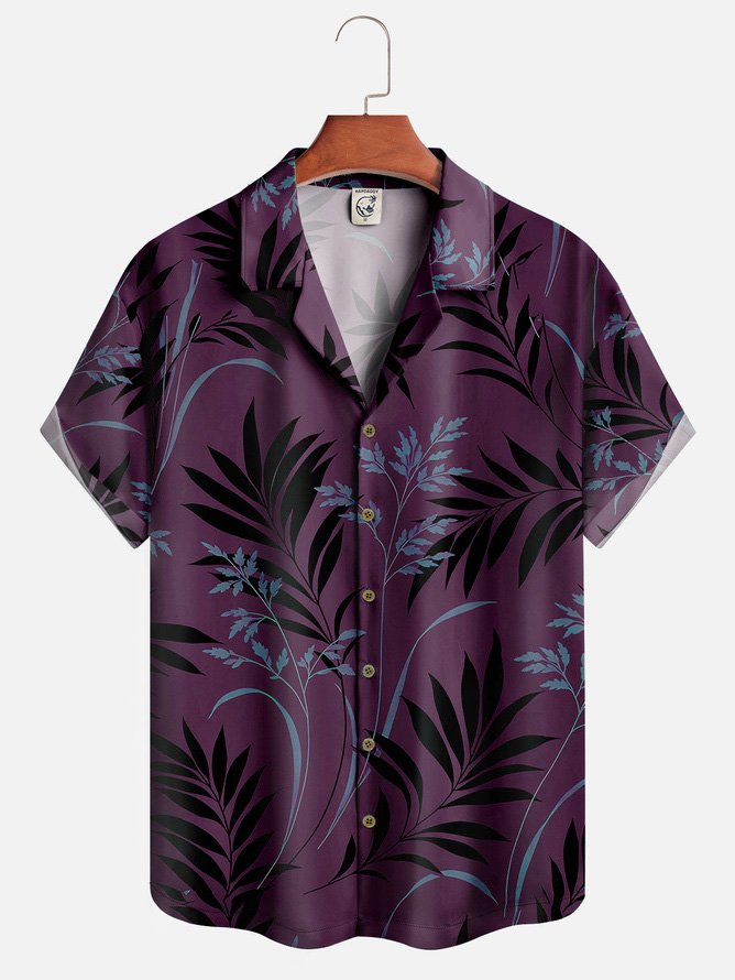 Hardaddy Palm Tree Leaf Shirt Men Summer Leaf Vacation Micro-Elasticity Daily Short Sleeve Regular H-Line Camp Collar Aloha Shirts