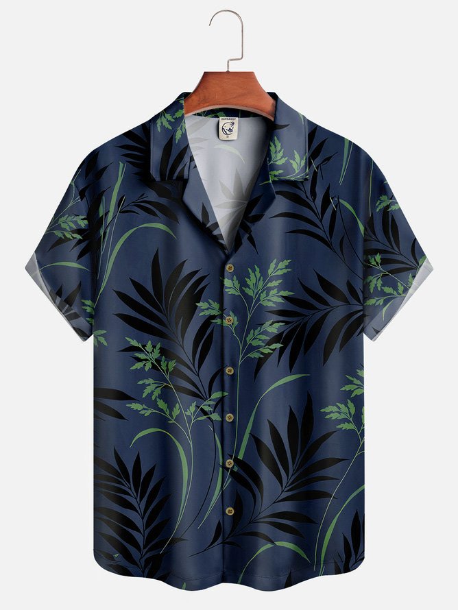 Hardaddy Palm Tree Leaf Shirt Men Summer Leaf Vacation Micro-Elasticity Daily Short Sleeve Regular H-Line Camp Collar Aloha Shirts