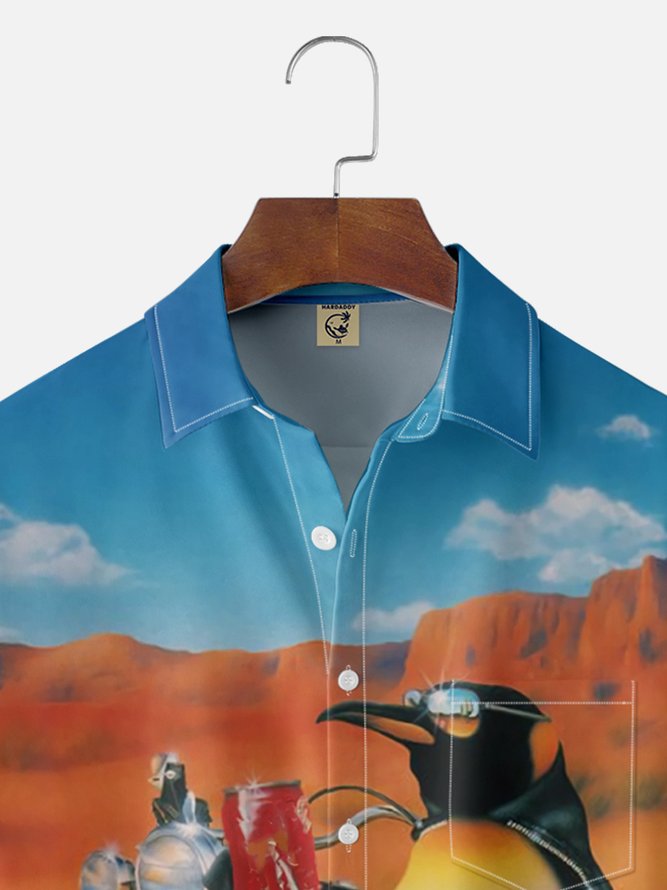 Moisture Wicking Motorcycle Penguin Chest Pocket Hawaiian Shirt