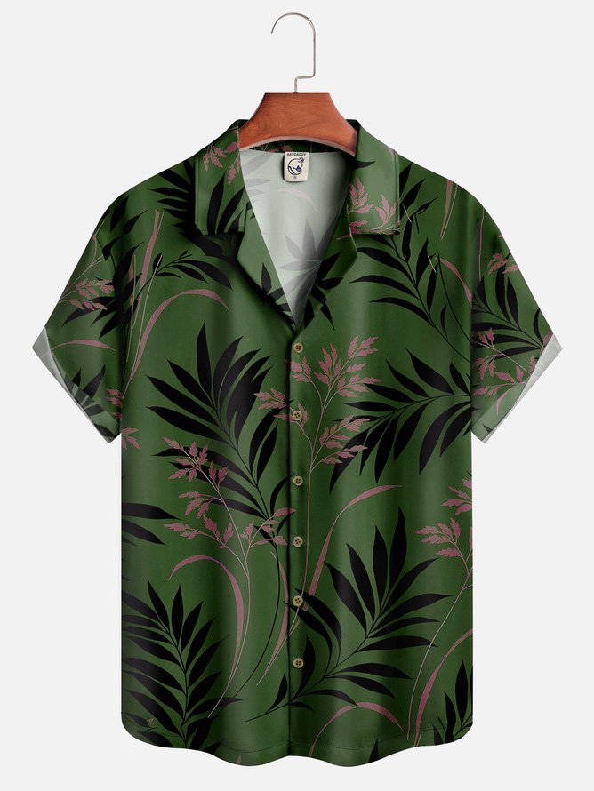 Hardaddy Palm Tree Leaf Shirt Men Summer Leaf Vacation Micro-Elasticity Daily Short Sleeve Regular H-Line Camp Collar Aloha Shirts