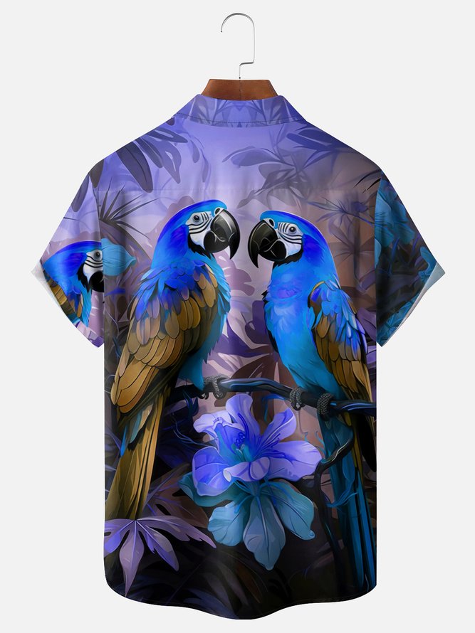 Hardaddy Moisture-wicking Breathable Parrots Chest Pocket Hawaiian Shirt