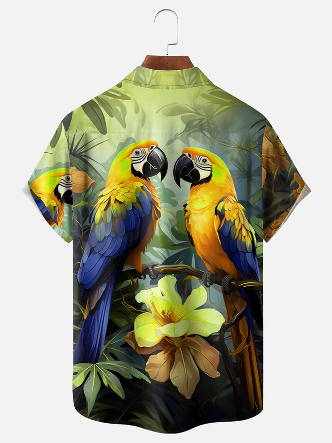 Hardaddy Moisture-wicking Breathable Parrots Chest Pocket Hawaiian Shirt