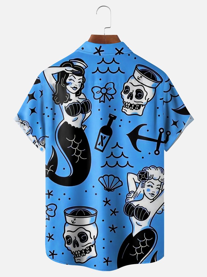 Hardaddy Mermaid Chest Pocket Short Sleeve Hawaiian Shirt