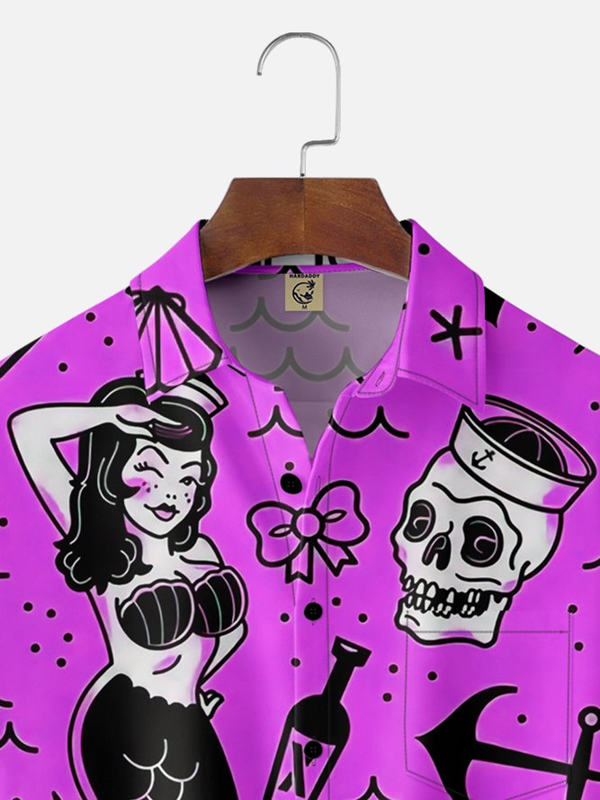 Hardaddy Mermaid Chest Pocket Short Sleeve Hawaiian Shirt