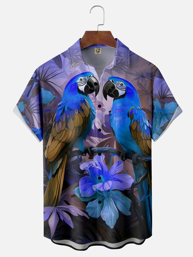 Hardaddy Moisture-wicking Breathable Parrots Chest Pocket Hawaiian Shirt
