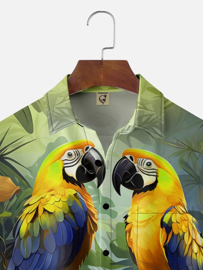 Hardaddy Moisture-wicking Breathable Parrots Chest Pocket Hawaiian Shirt