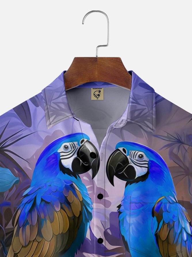 Hardaddy Moisture-wicking Breathable Parrots Chest Pocket Hawaiian Shirt