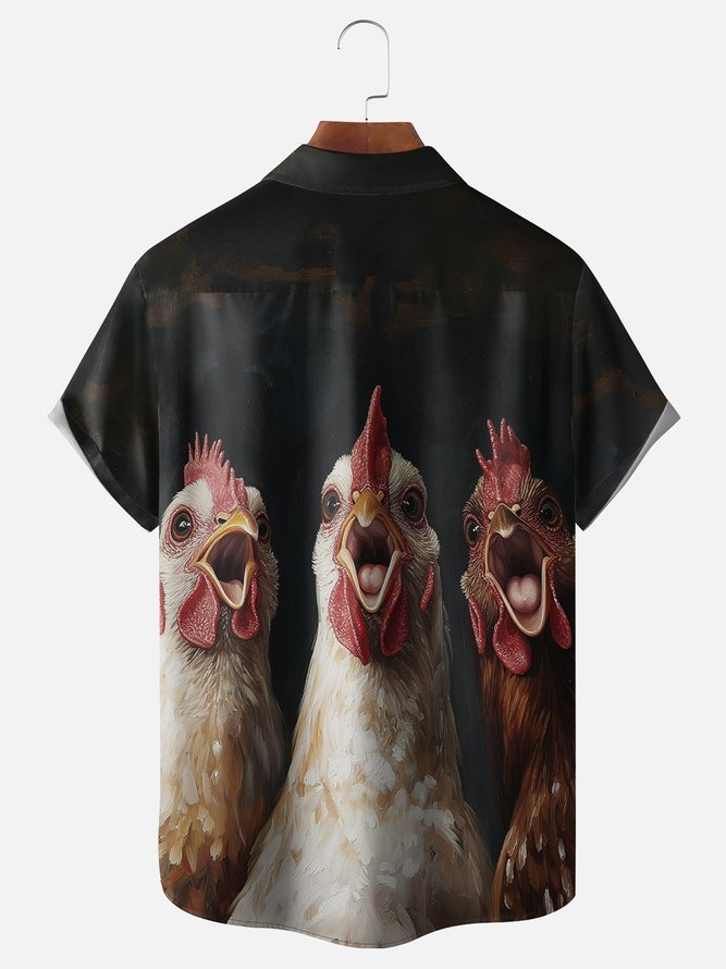 Moisture-wicking Screaming Chicken Chest Pocket Casual Shirt