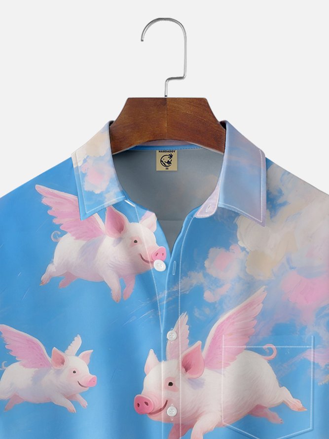 Moisture-wicking Fly Pigs Chest Pocket Hawaiian Shirt