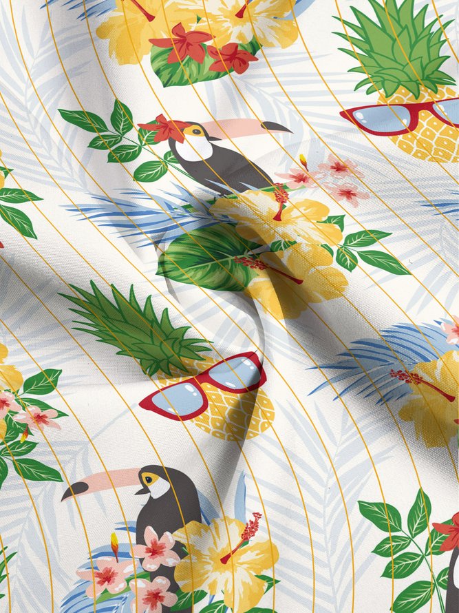 Moisture-wicking Tropical Palm Tree Parrot Aloha Shirt