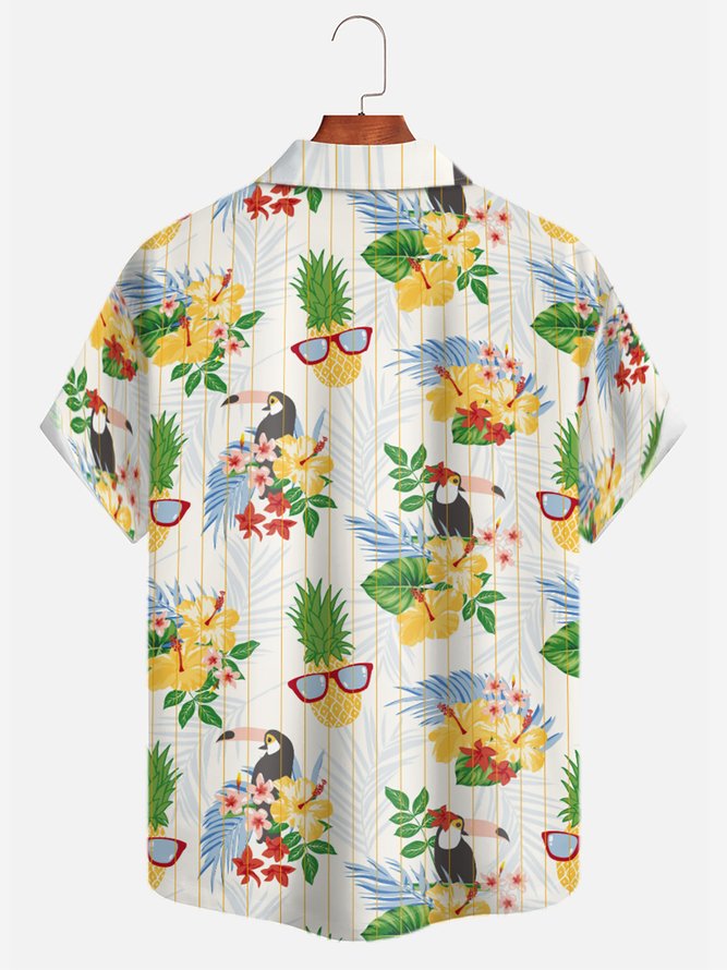 Moisture-wicking Tropical Palm Tree Parrot Aloha Shirt