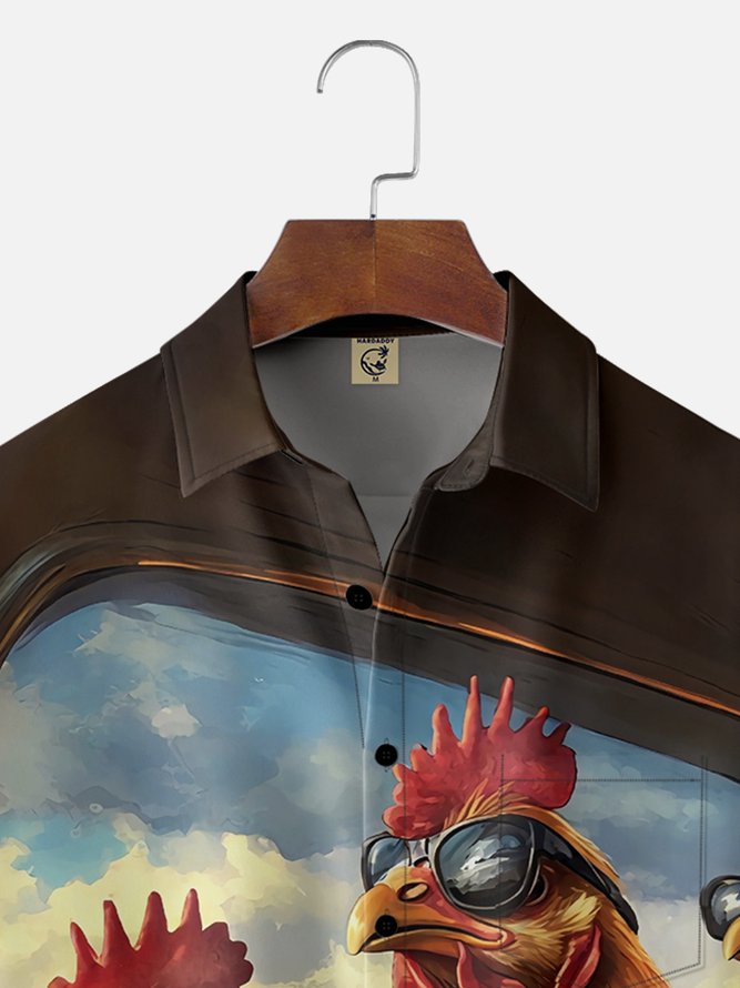 Moisture Wicking Funny Chicken Chest Pocket Hawaiian Shirt