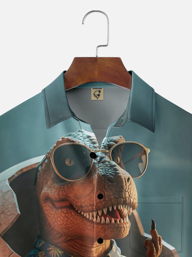 Moisture Wicking Dinosaur Chest Pocket Hawaiian Shirt