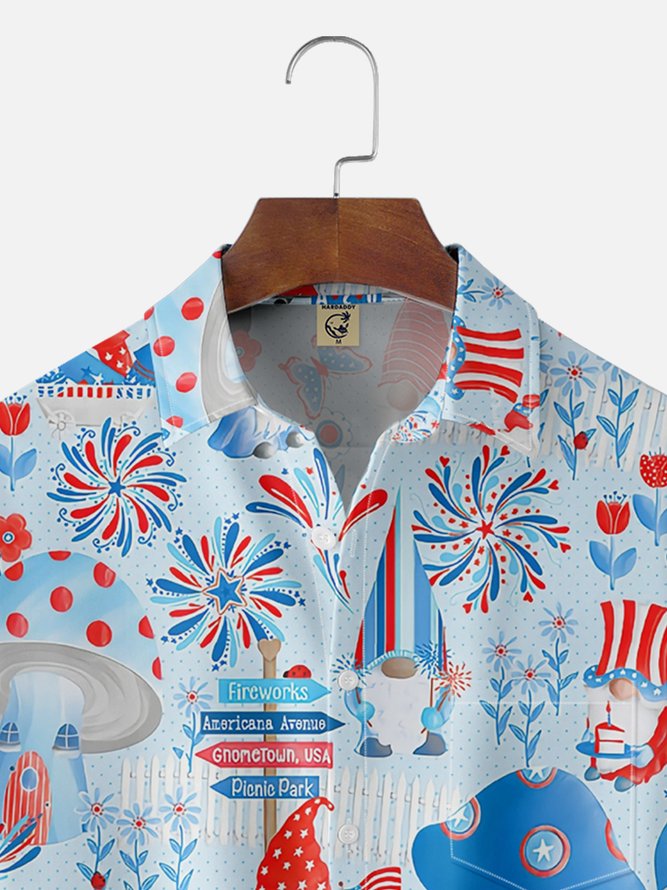 Moisture Wicking 4th of July Gnome Chest Pocket Hawaiian Shirt