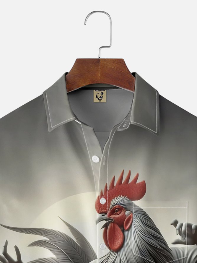 Moisture Wicking Kung Fu Chicken Chest Pocket Hawaiian Shirt
