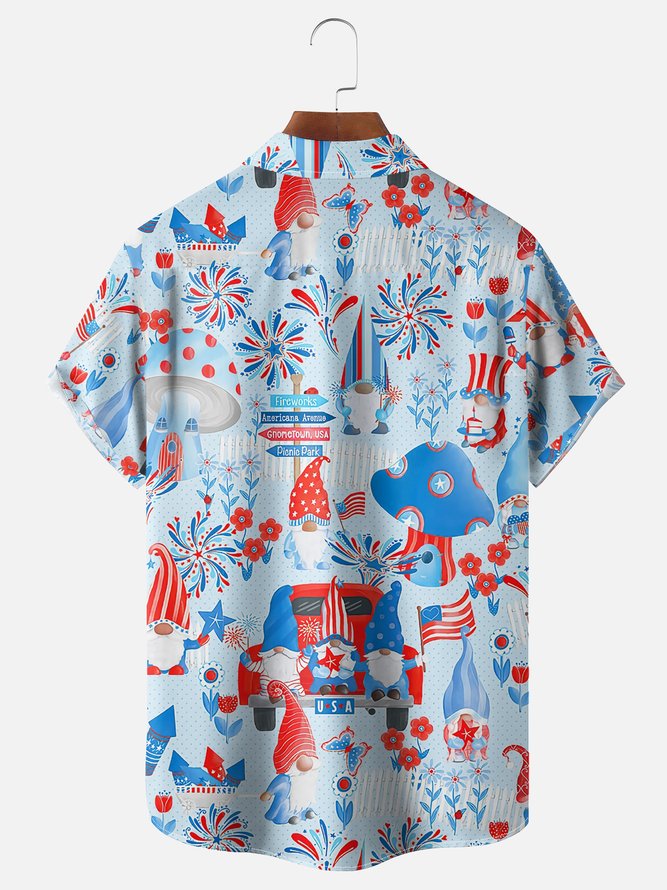 Moisture Wicking 4th of July Gnome Chest Pocket Hawaiian Shirt