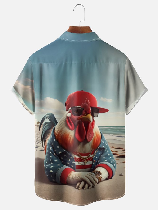 Moisture Wicking Funny Chicken Chest Pocket Hawaiian Shirt
