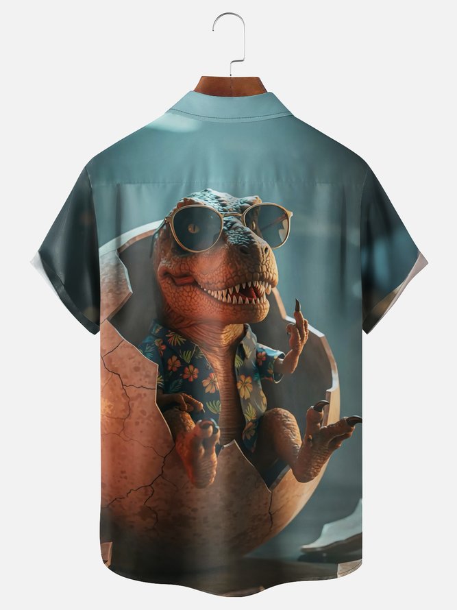 Moisture Wicking Dinosaur Chest Pocket Hawaiian Shirt