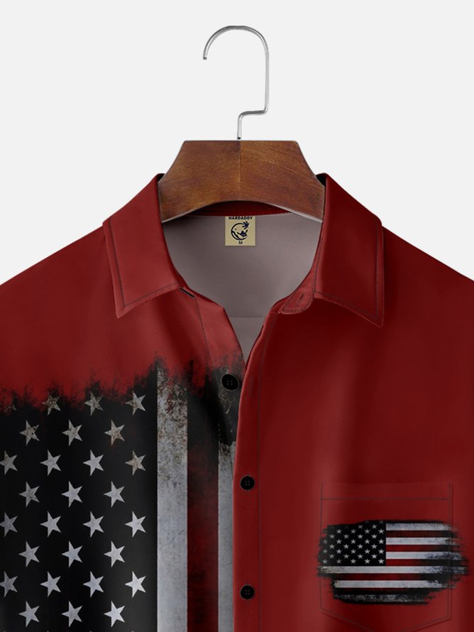 Hardaddy American Flag Chest Pocket Short Sleeve Casual Shirt