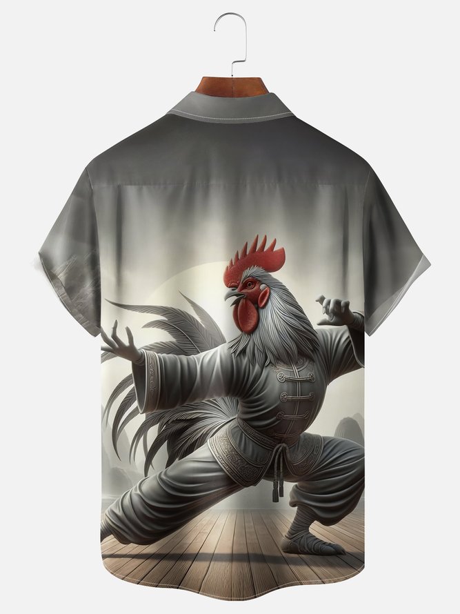 Moisture Wicking Kung Fu Chicken Chest Pocket Hawaiian Shirt
