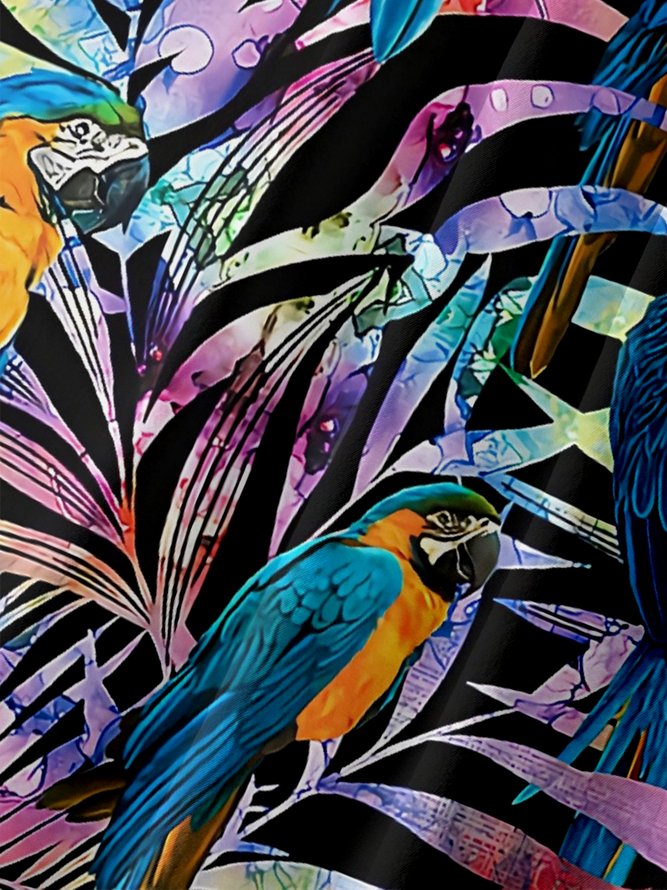 Moisture Wicking Tropical Plants Parrot Chest Pocket Hawaiian Shirt