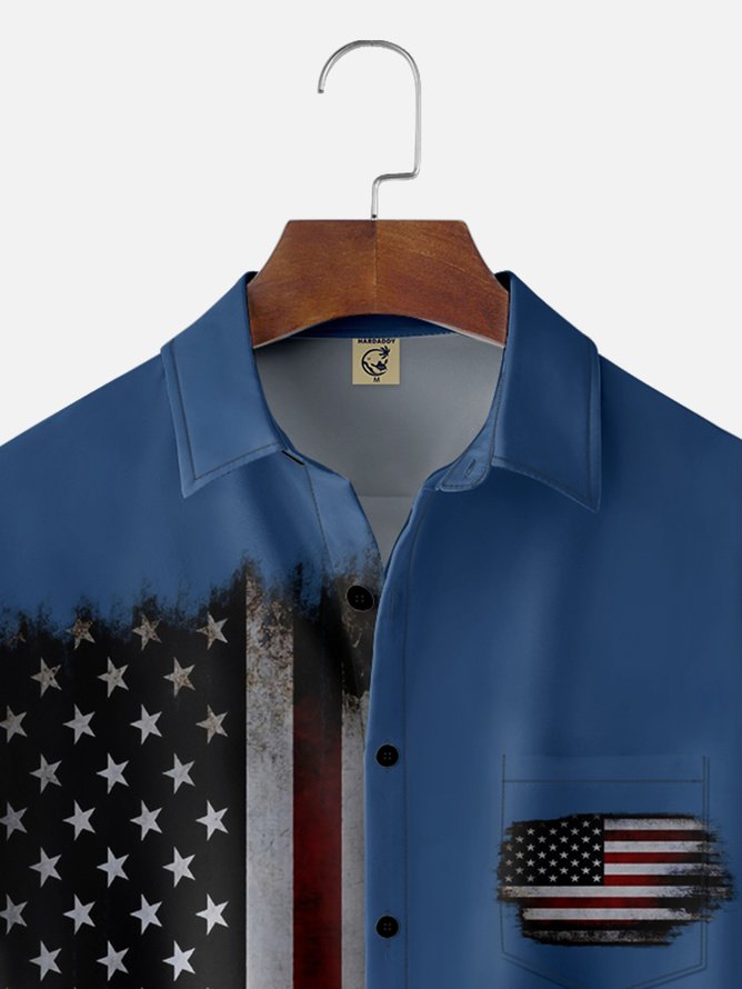 Hardaddy American Flag Chest Pocket Short Sleeve Casual Shirt