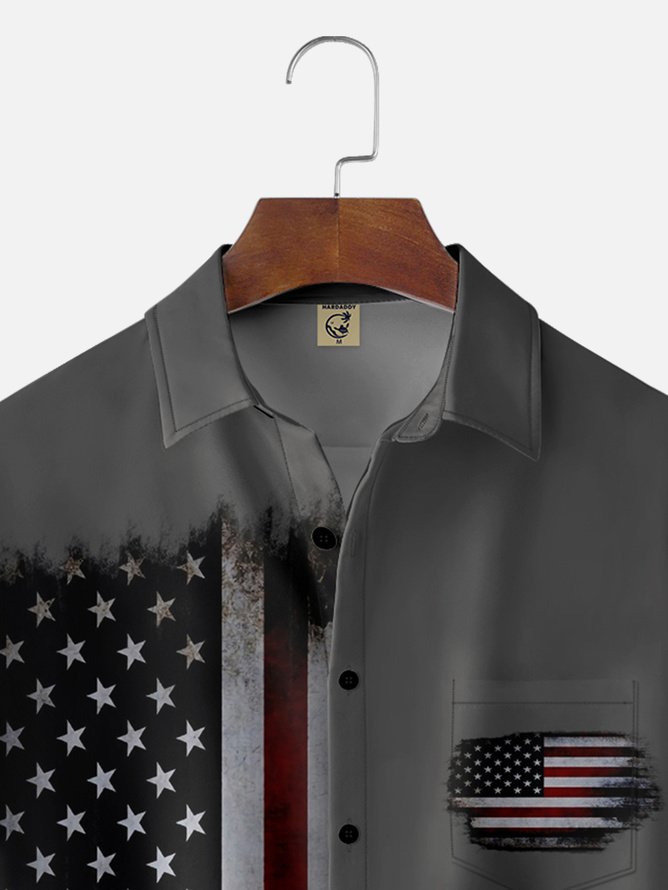 Hardaddy American Flag Chest Pocket Short Sleeve Casual Shirt