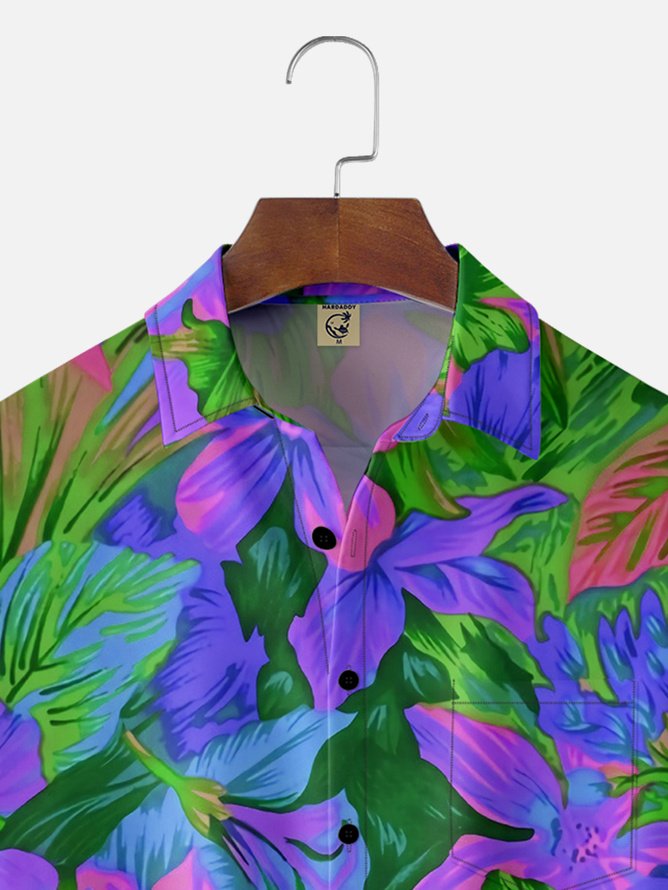 Tall Size Moisture-wicking Floral Chest Pocket Hawaiian Shirt