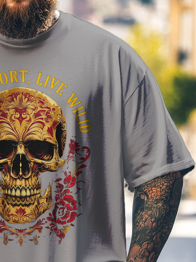Big Size Men's  Rock Punk Skull Art Loose Fit T-shirt