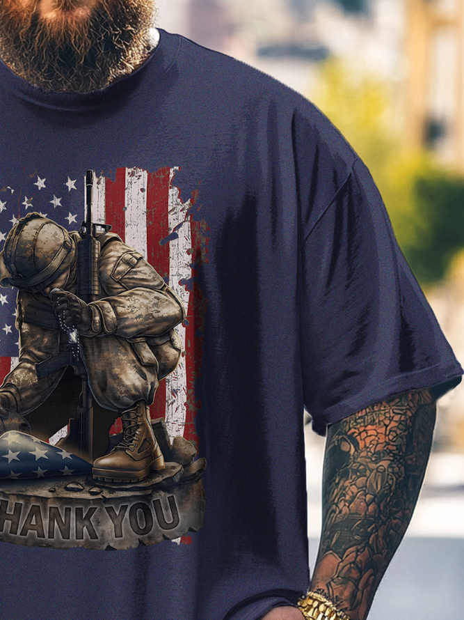 Big Size Men's Memorial Day American Flag Loose T-shirt