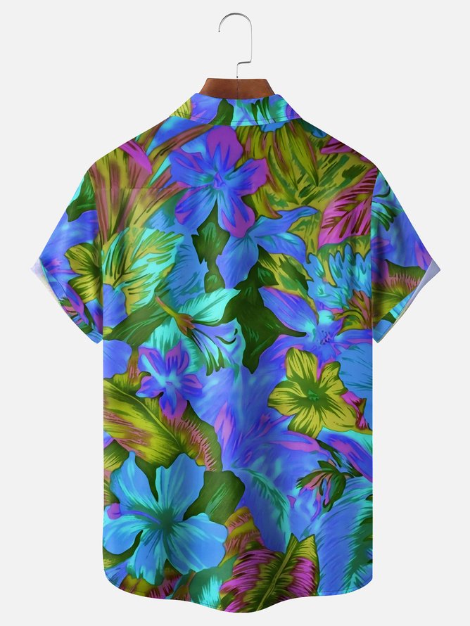 Tall Size Moisture-wicking Floral Chest Pocket Hawaiian Shirt