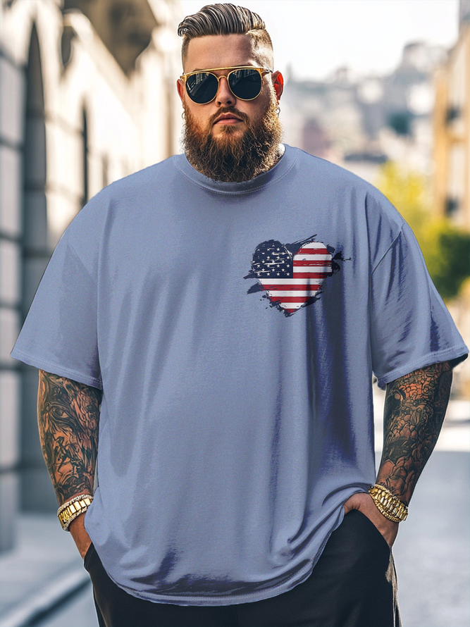 Big Size Men's American Flag Art Independence Day Loose Fit T-shirt