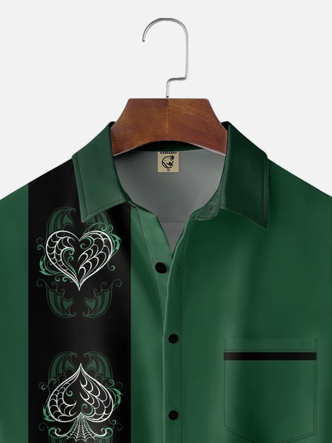 Tall Size Moisture-wicking Poker Symbols Chest Pocket Bowling Shirt