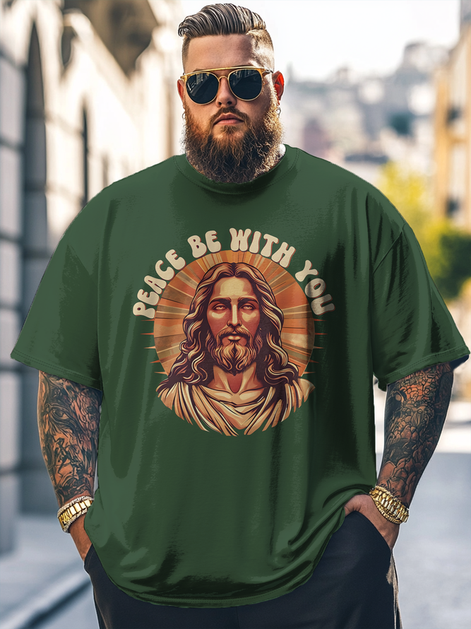 Big Size Men's  Religious Jesus Art Loose Fit T-shirt