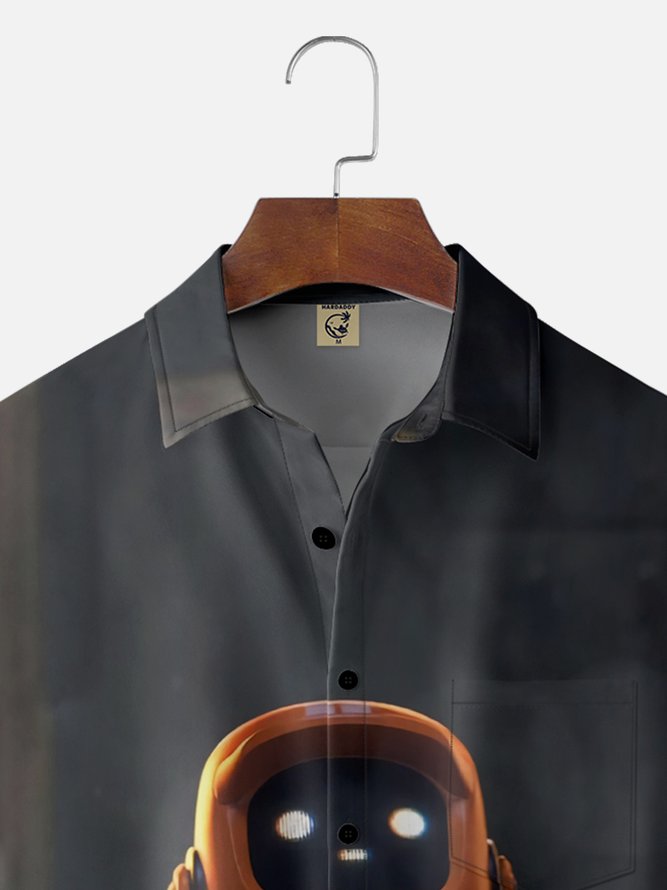 Moisture-wicking Love Death Robot Chest Pocket Casual Shirt