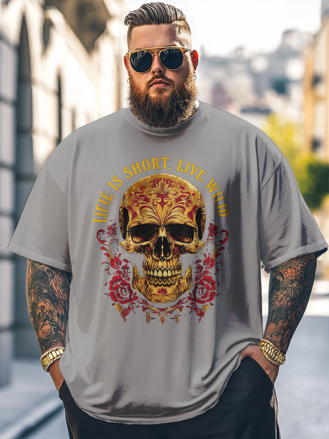 Big Size Men's  Rock Punk Skull Art Loose Fit T-shirt