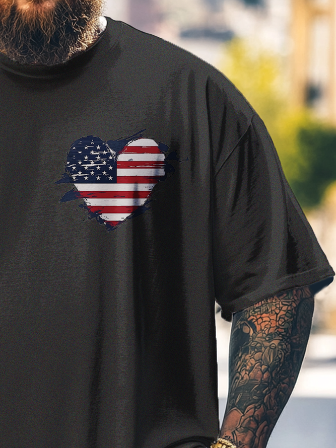 Big Size Men's American Flag Art Independence Day Loose Fit T-shirt
